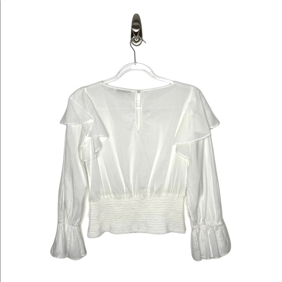 alice + olivia | Laya Blouson Sleeve Ruffle Blouse Off White Cotton Small - Picture 7 of 7